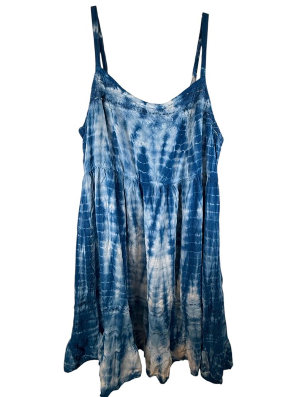 Torrid Blue/White Tie Dye Smock Back Sundress Womens Size 3 (22-24) Boho Peasant